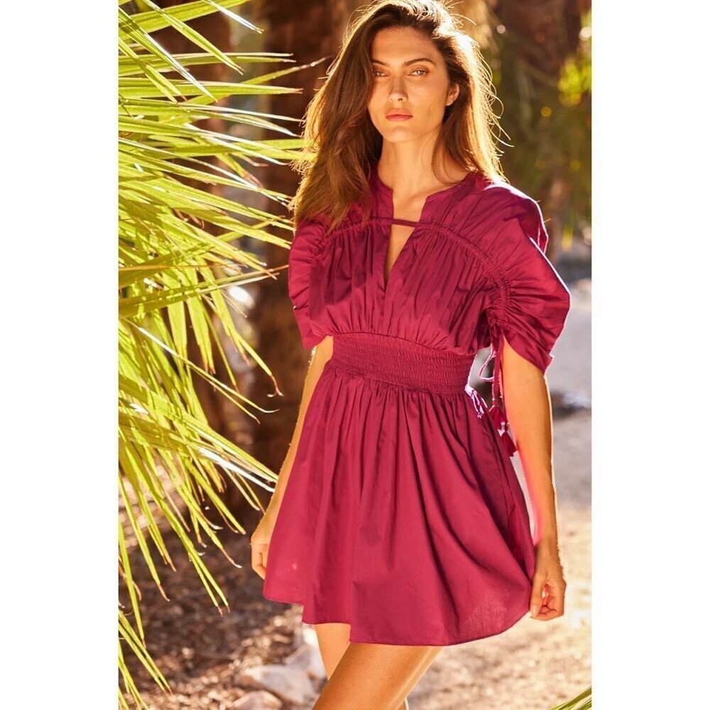 Misa Los Angeles Camila Cinched Mini Dress Orchid Cotton Poplin Womens Size XS